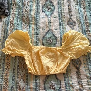 Yellow Puff Sleeve Women's Crop Top
